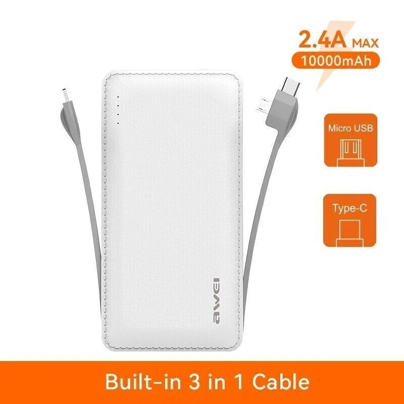 Banco de alimentación portátil de carga rápida con cable USB tipo C IOS para viajes-BLANCO Foto 1 de 2