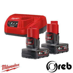 KIT ENERGY CARICABATTERIE C12C + 2 BATTERIE M12B4 12V 4Ah Milwaukee M12NRG-402 - Foto 1 di 4