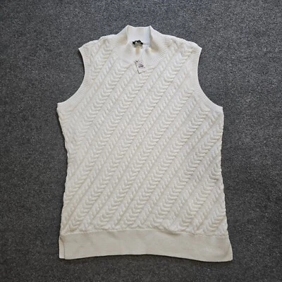 Talbots Sweater Womens 1X White Cable Knit Cotton High Neck Sleevless Casual - Image 1 of 4