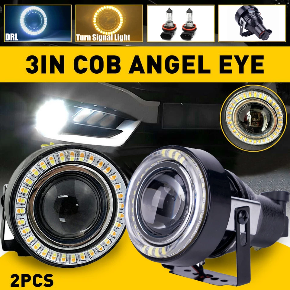 Круглые светодиодные противотуманные фары прожекторы 2x3 дюйма Angel Eyes Halo дневные ходовые огни указатели поворота - Изображение 1 из 4