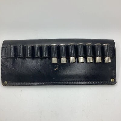 Antigua funda de cinturón de munición redonda Hunter de cuero negro 12 33 88 7 Foto 1 de 4