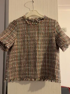 Zara Tweed Mock Neck Crop Top, UK XS, VGC - Picture 1 of 4