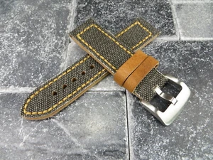 New 24mm BIG CANVAS LEATHER STRAP Olive Denim Watch Band Copper for PANERAI x1 - Picture 1 of 7