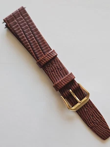 18 mm - Patrón de serpiente marrón / Correa de reloj de cuero liso - (hebilla dorada/con pasadores) - Imagen 1 de 3