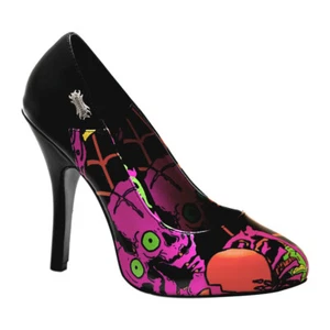 Zapatos de salón punk Pleaser Demonia Zombie-02 con tacones espeluznantes con estampado de globos oculares US6 AU5 - Imagen 1 de 2