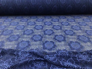 Embroidered Stretch Lace Apparel Fabric Sheer Floral Denim Blue WW514 - Picture 1 of 1