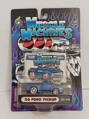 ‘56 Ford Pickup Blue Engine Blower Hot Rod 2001 Muscle Machines NIP Diecast 1:64 - Image 1 of 4