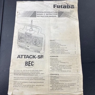 Futaba Attack SR  R/C Transmitter User Manual Sheet OZRC #13 ML1102 - Bild 1 von 3