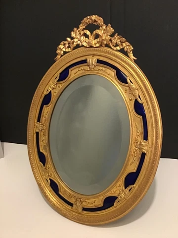 Outstanding Antique French Gilt Bronze ormolu cobalt blue enamel mirror frame Cover