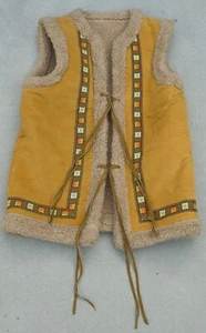 Vintage 70er Jahre Samt Leder & Schafwolle Weste Hippie dick warm - Bild 1 von 8