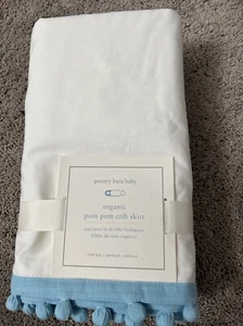 Pottery Barn Baby Organic Pom Pom Crib Skirt New Light Blue - Picture 1 of 3
