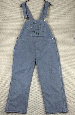 Key Imperial Overalls Fits Mens 48x29 Blue Hickory Stripe Denim Carpenter Bibs - Image 1 of 4