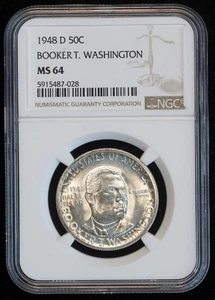1948 D Booker T. Washington Memorial Silver Half Dollar MS 64 NGC 50C US COIN - Picture 1 of 4