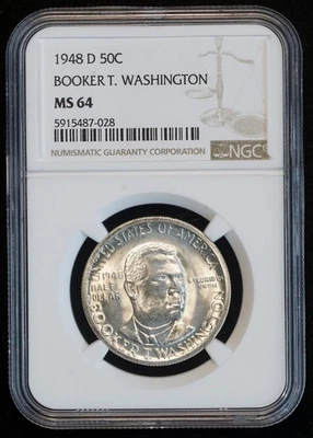 1948 D Booker T. Washington Memorial Silver Half Dollar MS 64 NGC 50C US COIN - Image 1 of 4