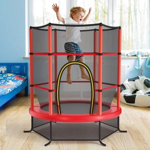 55" Trampoline Kids Toddler Trampoline w/ All-round Safety Enclosure Net Red - Picture 1 of 11