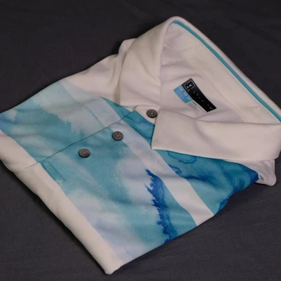 Camisa Polo PGA Tour Para Hombres Manga Corta XXL Azul Blanco Estampado Rendimiento Elastizada Foto 1 de 4