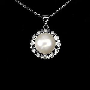 925 Sterling Silver Necklace Round Pearl 10mm Natural Jewelry 18inches - Picture 1 of 14
