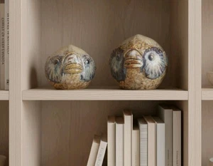 VTG MCM Ceramic Puffer Fish Figures Set (2) Speckled Drip Glaze Costal Decor - Picture 1 of 13