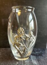 VTG Luminarc France Pewter and Art Glass Vase Irises 8.75” Flowers Cottage Chic