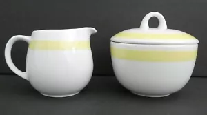 ARABIA FINLAND Sgar Bowl and Cream Pitcher Yellow Stripe - Picture 1 of 14
