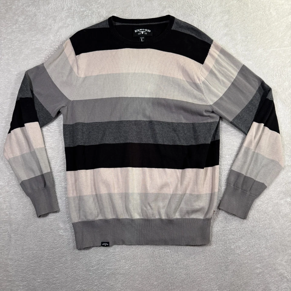 Suéter Pullover Elwood Para Hombre Grande Multi Rayas Tejido Manga Raglán Cuello Redondo Foto 1 de 4
