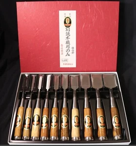 Japanese Chisel Nomi Carpenter Tool Set of 10 Hand Tool wood working Near Mint - Picture 1 of 14