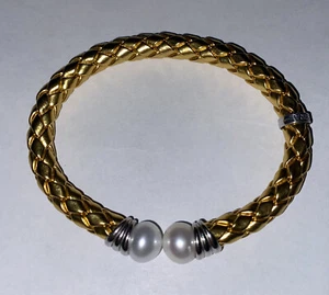 Pulsera de cuerda de color dorado Pietro Balestro con extremos de perlas - Imagen 1 de 7