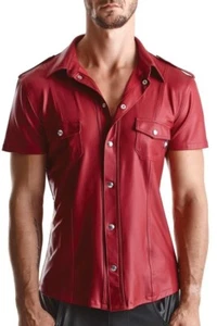 Mens Red Wetlook Shirt with Studs - Picture 1 of 7