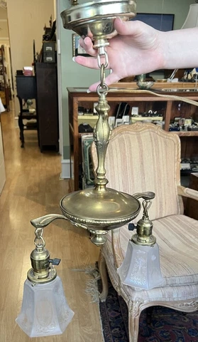 Vintage Victorian Revival Ceiling Light Fixture Hanging Lamp Art Glass Shades Mo Cover