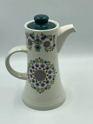 Vintage Royal Tudor Ware Barker Bros Coffee Pot White Ceramic With Floral Design - Image 1 of 4