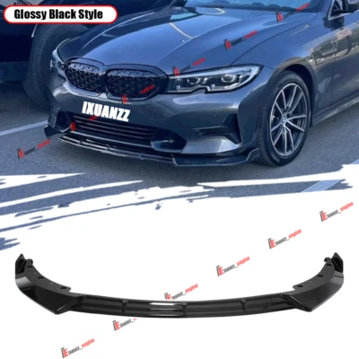 For BMW 3 Series G20 320i/e 330i Base 19-22 V Style Gloss Black Front Bumper Lip - Image 1 of 4