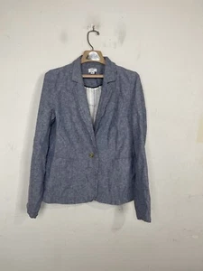 Crown Ivy Women Blazer 12 Blue Linen Spring Easter Coastal Preppy Career Capsule - Picture 1 of 9