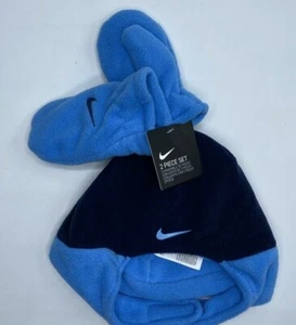 Boys Size 2T-3T Age 1-3Y Nike Fleece Winter Trapper Hat & Mittens Set Chin Strap - Picture 1 of 6