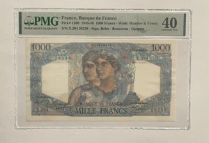 France 1000 Francs 1948-50 P-130b Graded PMG 40 XF - Picture 1 of 2