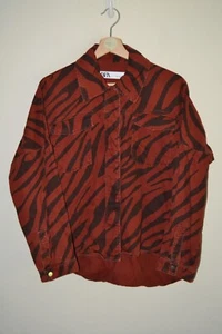 Womens Animal Zebra Print ZARA Popper Denim Shirt Overshirt UK XS - Picture 1 of 4