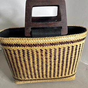 Adrienne Vittadini Brown Beige Raton Woven Satchel - Picture 1 of 10