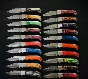 LOT of 20 pcs Damascus Steel Hunting Folding knife, Pocket Knives w/ Sheath - Picture 1 of 5