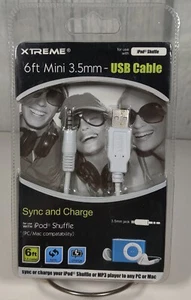 XTREME Mini 3.5mm - USB CABLE 6ft BLACK - Charge Or Sync With Your iPod Shuffle - Picture 1 of 3