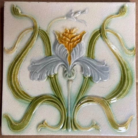 ANTIQUE -ART NOUVEAU- EUROPEAN - MAJOLICA TILE C1900 Cover