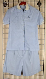 Lacoste Top Shorts Set VTG 60s Powder Blue Ivory Trim White Crocodiles Sz S/M - Picture 1 of 21