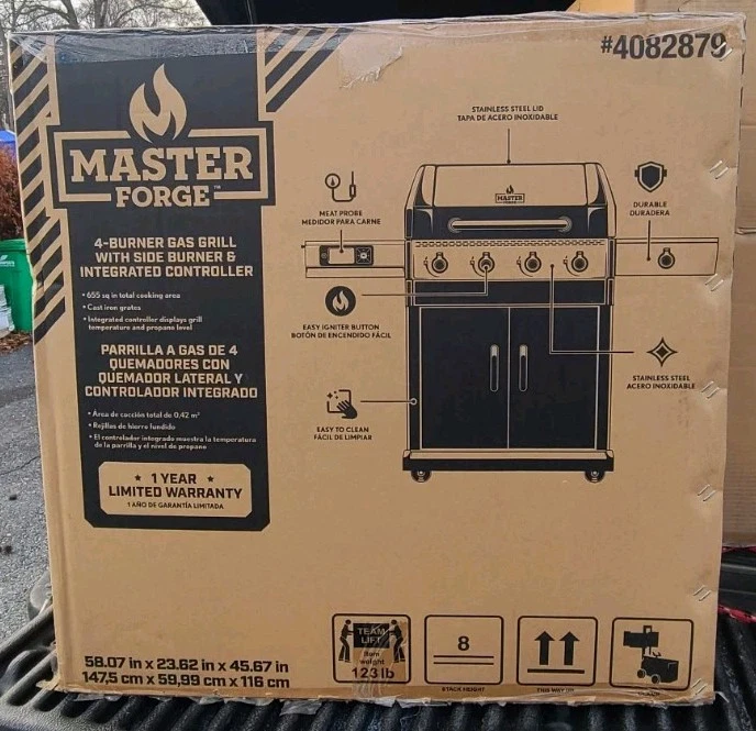 Master Forge Plata y Negro/Acero Inoxidable y Recubierto de Polvo 4 Quemadores GLP NUEVO Foto 1 de 4