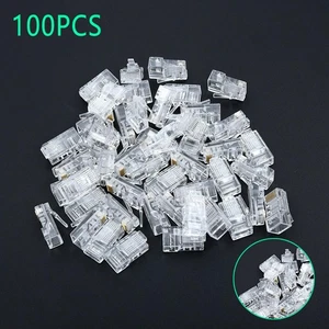 100* RJ45 Network Modular Plug 8P8C CAT5e Cable Connector End Pass Through B - Afbeelding 1 van 8