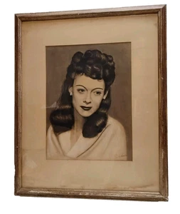 SIGNED 1940s Charcoal And Chalk Portrait Of A Woman Drawing 28X23 - Picture 1 of 14