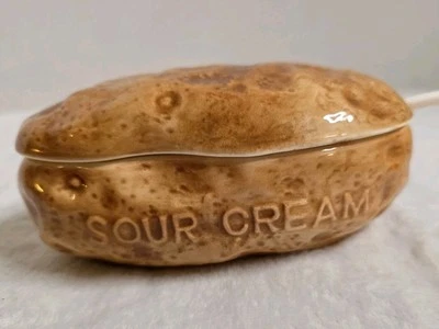 Lefton Cerámica Patata Forma Crema Agria/Plato para Servir Tazón con Tapa y Cuchara Foto 1 de 4