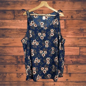 Blusa sin mangas floral azul marino sin mangas Elizabeth con corbata al hombro 2X - Imagen 1 de 5