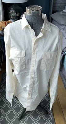 NEW Claiborne Mens Dress Shirt size L Modern Fit Cotton Ivory pinstripe - Image 1 of 4