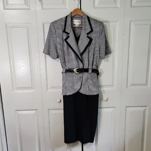 Vestido de guinga vintage Danny & Nicole blanco y negro talla SM Preppy Money años 80 - Imagen 1 de 9