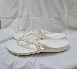 Crocs Iconic Comfort Thong Sandals White W Red Yellow Blue Paisley Straps Size 9 - Picture 1 of 9