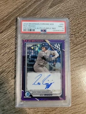 Roc Riggio 2024 Bowman Chrome Prospects /199 Purple Refractor Auto #BMA-RR PSA 9 - Image 1 of 4