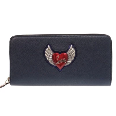 AUTHENTIC Christian Louboutin Flying Heart long wallet Navy Leather - Image 1 of 4